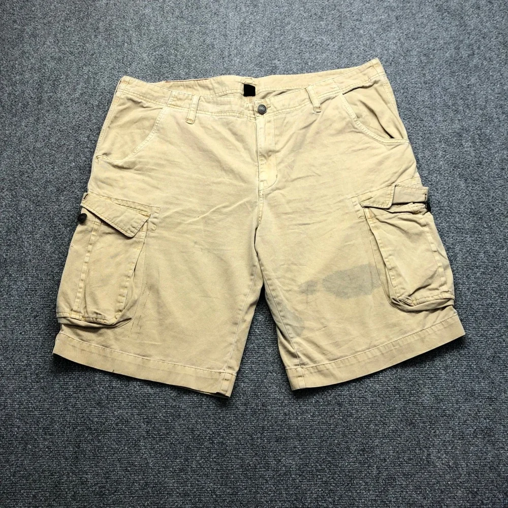 Baggy Y2K True Religion Mens Tan Khaki Cargo Shorts Size 42